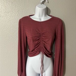 Kohl's Ruched Long Sleeve Blouse - Deep Red/Purple